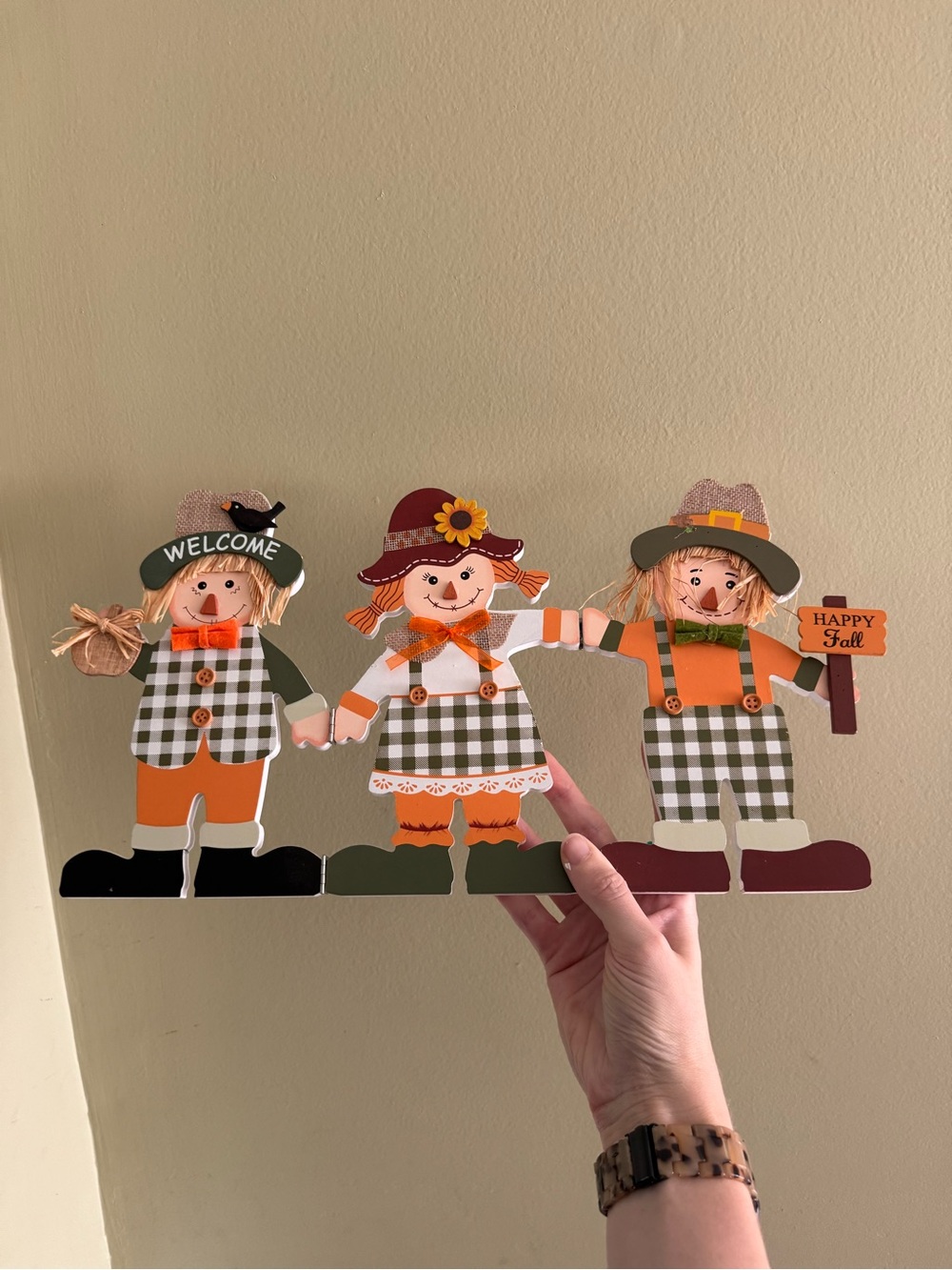 Festive Fall Scarecrow Trio Wall Decor - Orange, Green, White
